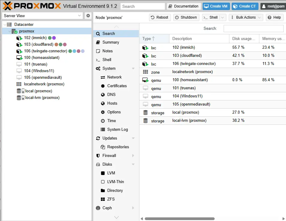 Proxmox homelab dashboard
